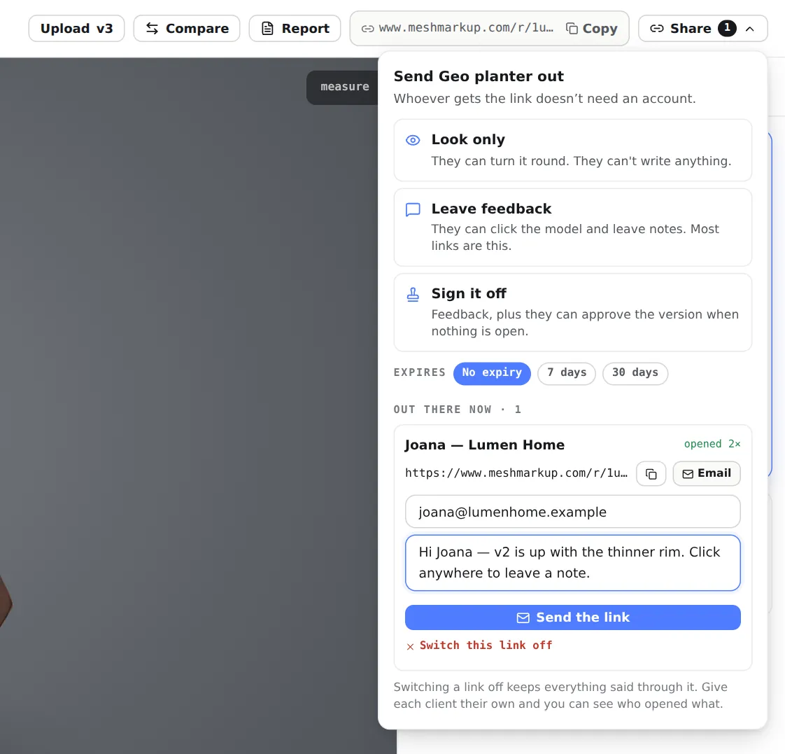 The Email form in the Share menu