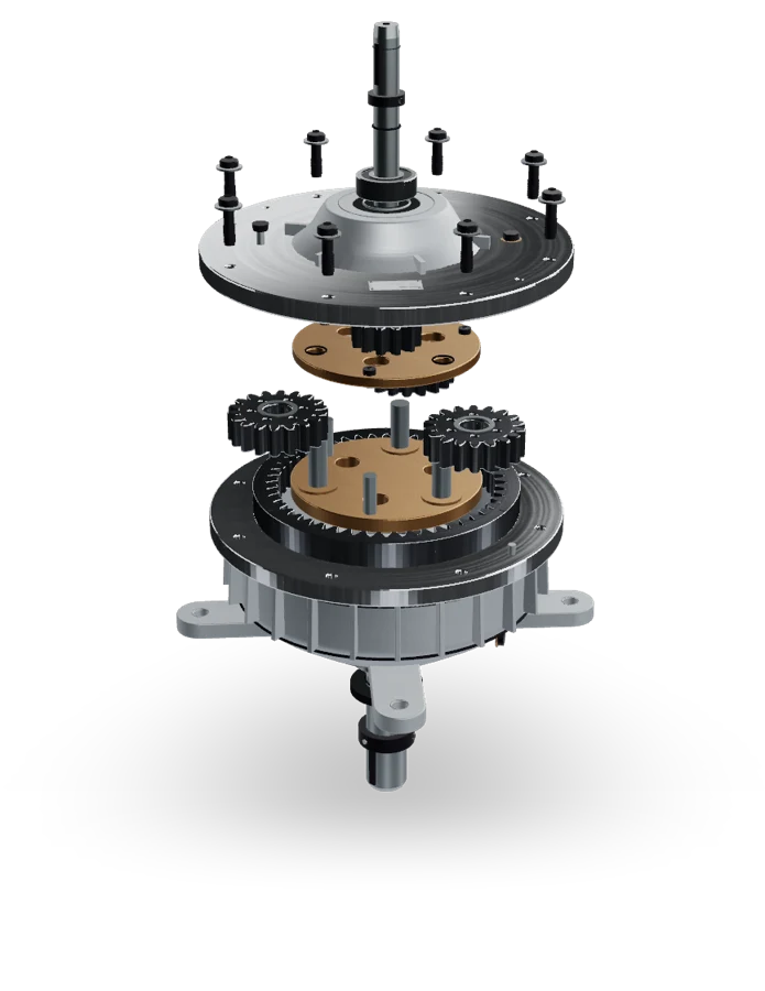 The planetary gearbox, exploded, on the chosen background