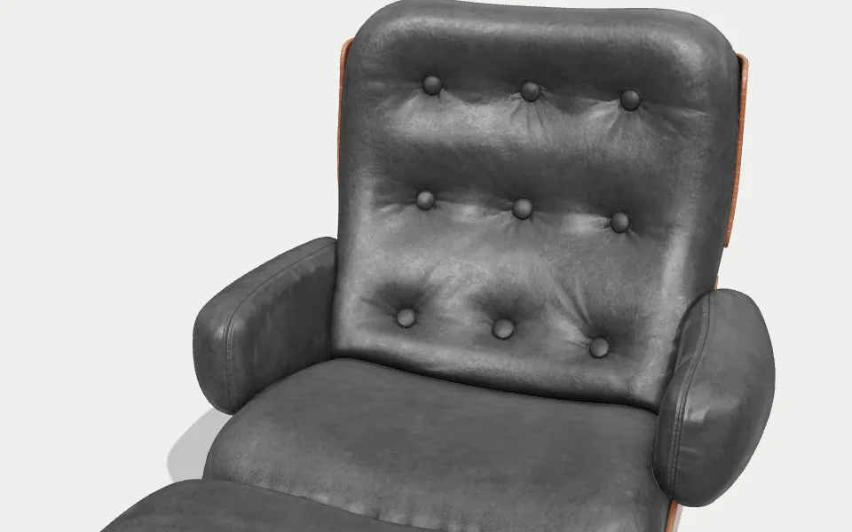 A close render of the chair's tufted back cushion
