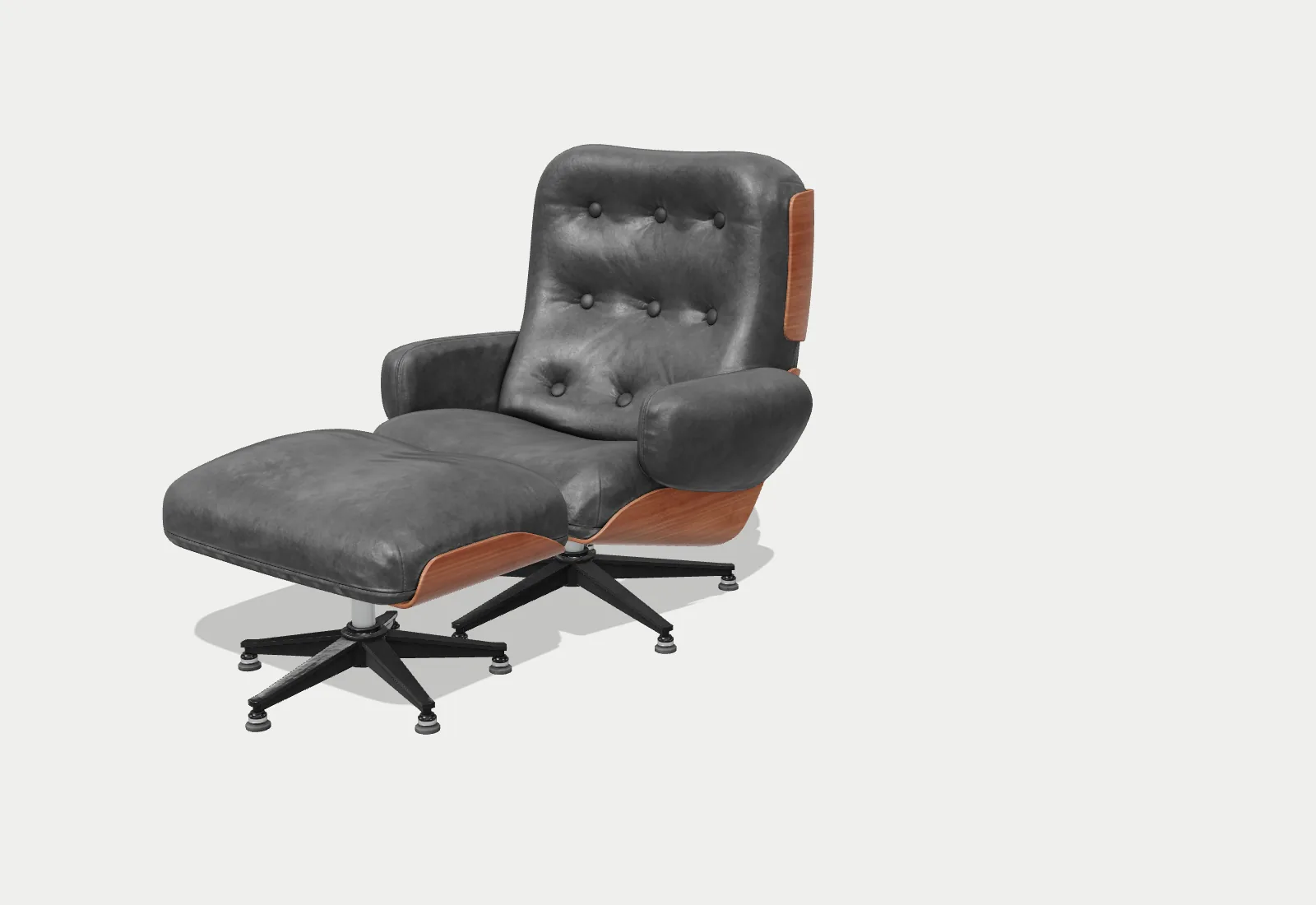 A render of a black leather lounge chair and ottoman with three client notes pinned on it