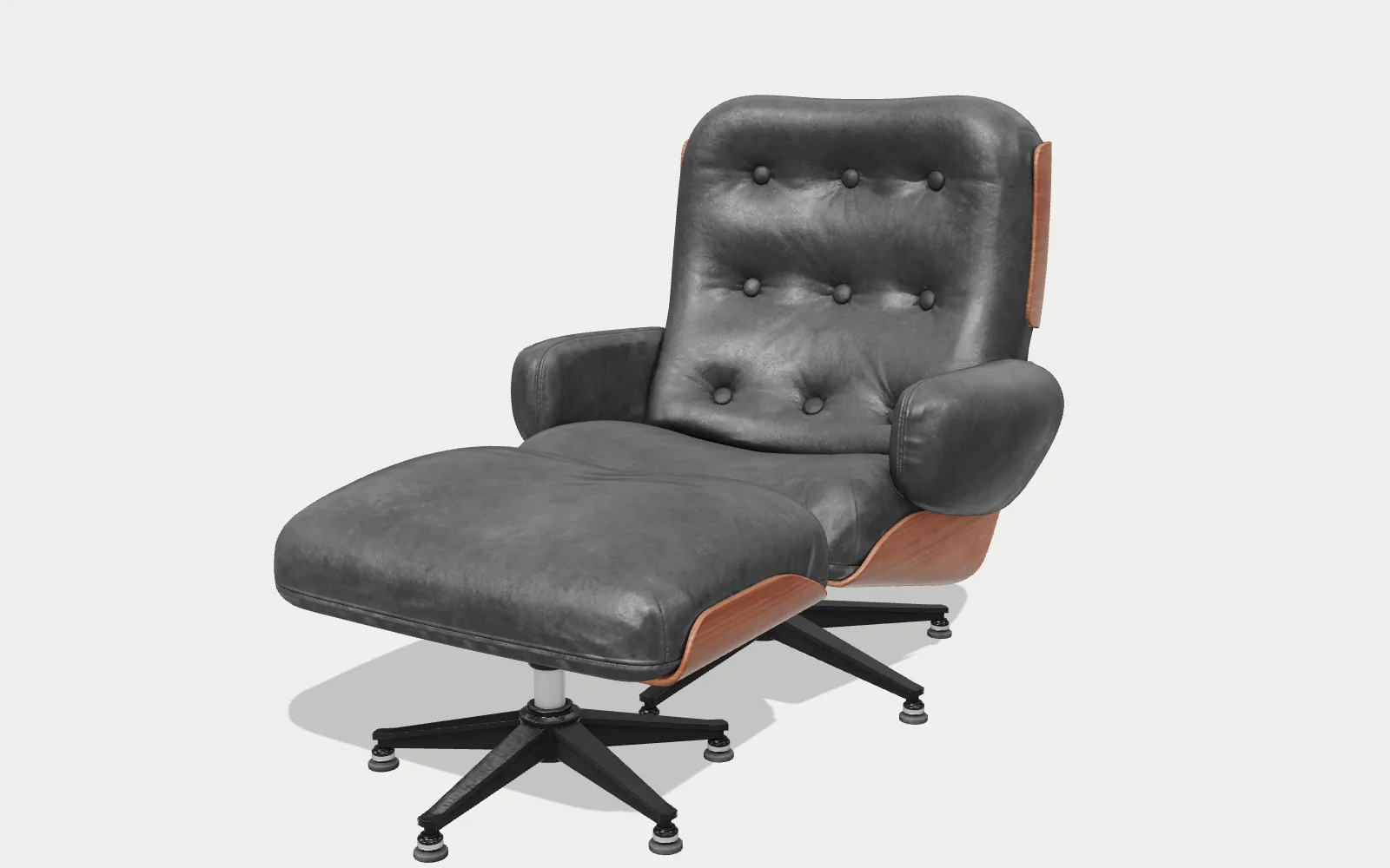 Rev A: black leather, walnut shell and black bases